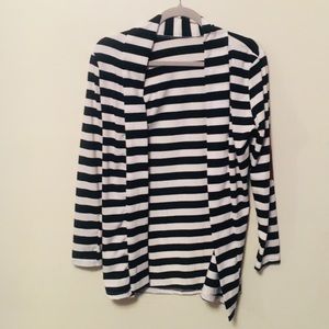 Black and white striped cardigan w/ elbow patches